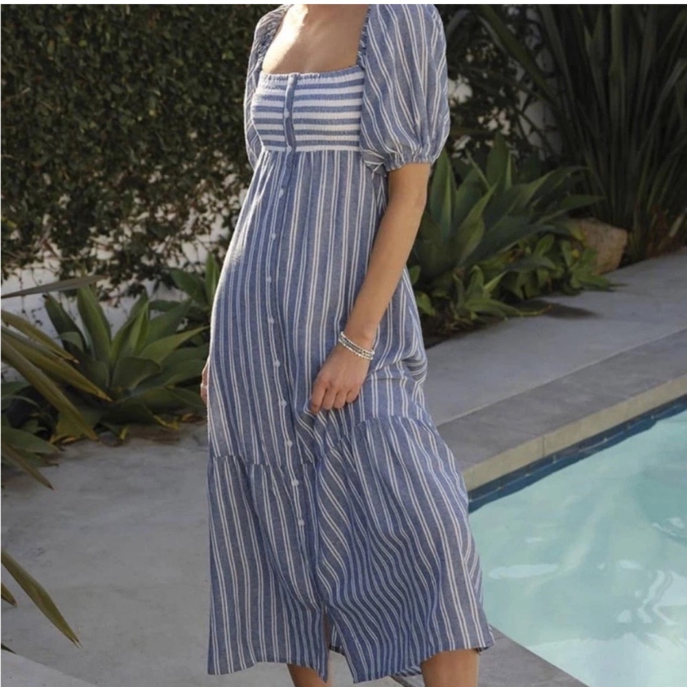 Emerson Fry Love Tomas Striped Santiago Maxi Dress XS/S Smocked Casual Summer